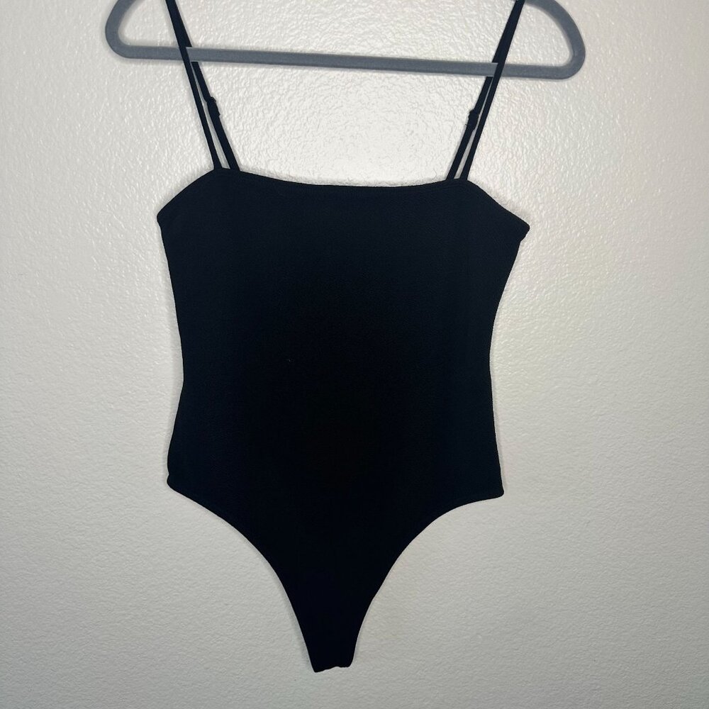 Show Me Your Mumu Black Straight Neck Bodysuit Minimalist Contemporary XL